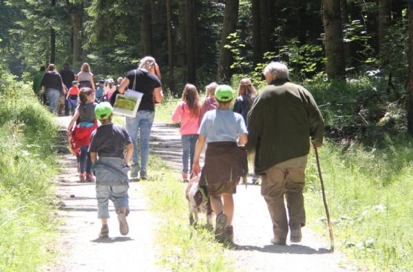 ©Forstamt/Landratsamt Zollernalbkreis Ausflugsgruppe spaziert durch den Wald