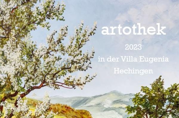 Bild: Ausschnitt aus dem Gemälde von Josef Haug - Streuobstwiese - mit dem Schriftzug Artothek 2023