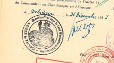 Bild: Ausschnitt Dokument auf französisch mit Stempeln, Sa Gouvernement Militaire, Nr. 16/17 (1951)