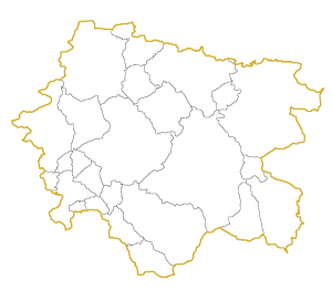 Bild: Umriss des Zollernalbkreises in gelber Farbe mit Unterteilung der Gemeindegebiete durch schwarze Linien