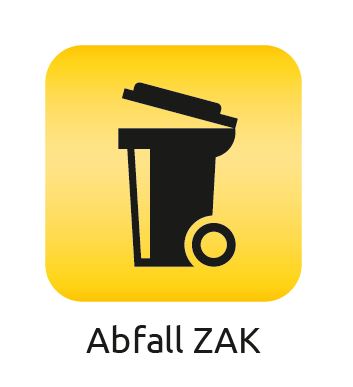 Gelbes Logo mit schwarzer Mülltonne