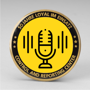 Bild: Mikrofonsymbol auf gelben Hintergrund mit goldener Umrandung