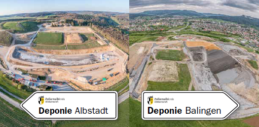 Luftaufnahmen der Deponien Albstadt und Balingen mit Wegweisern
