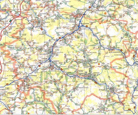 Ausschnitt des Zollernalbkreis aus der allgemeinen Straßenkarte 