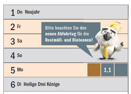 Ein Kalender mit den Abfuhrtagen für Bio- und Restmüll. 